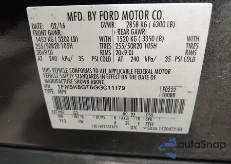 2016 Ford Explorer Sport z USA, uszkodzony, nr VIN 1FM5K8GT6GGC11179